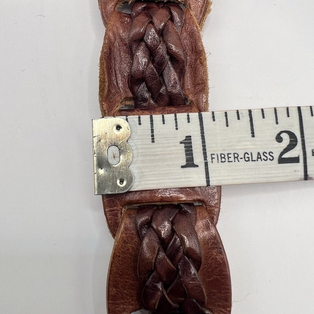 Braided Leather Link Belt Brass Buckle Small Brown Boho Western Festival - Picture 7 of 8
